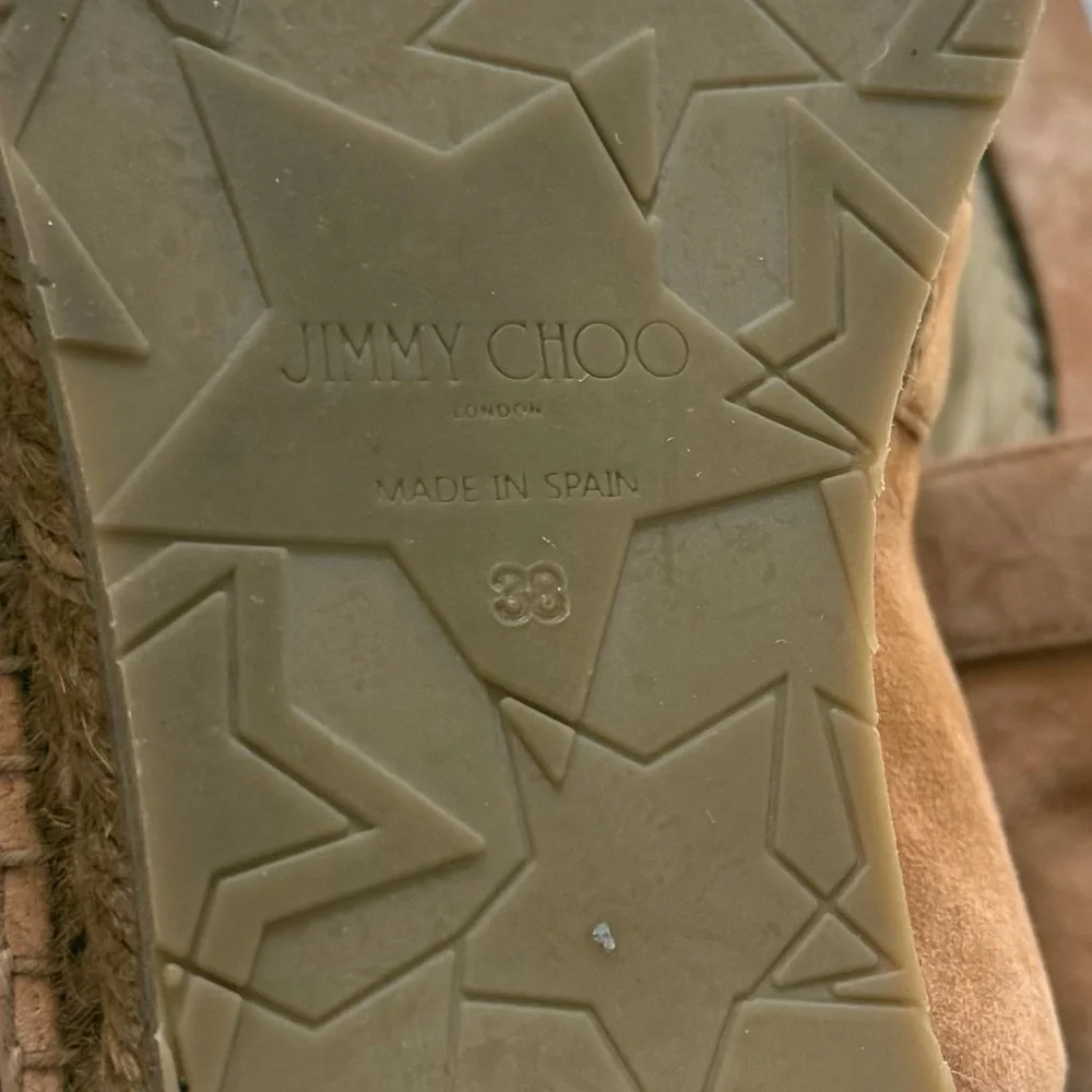 JIMMY CHOO Dru Crystal Embellished Suede Espadrilles Beige Sz 38 EU/8 US